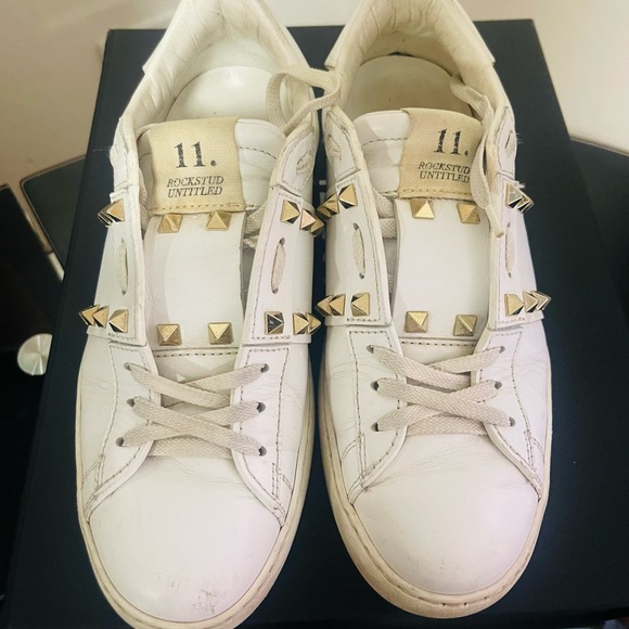 Valentino Garavani Shoes - Valentino Garavani White Leather Studded Sneakers